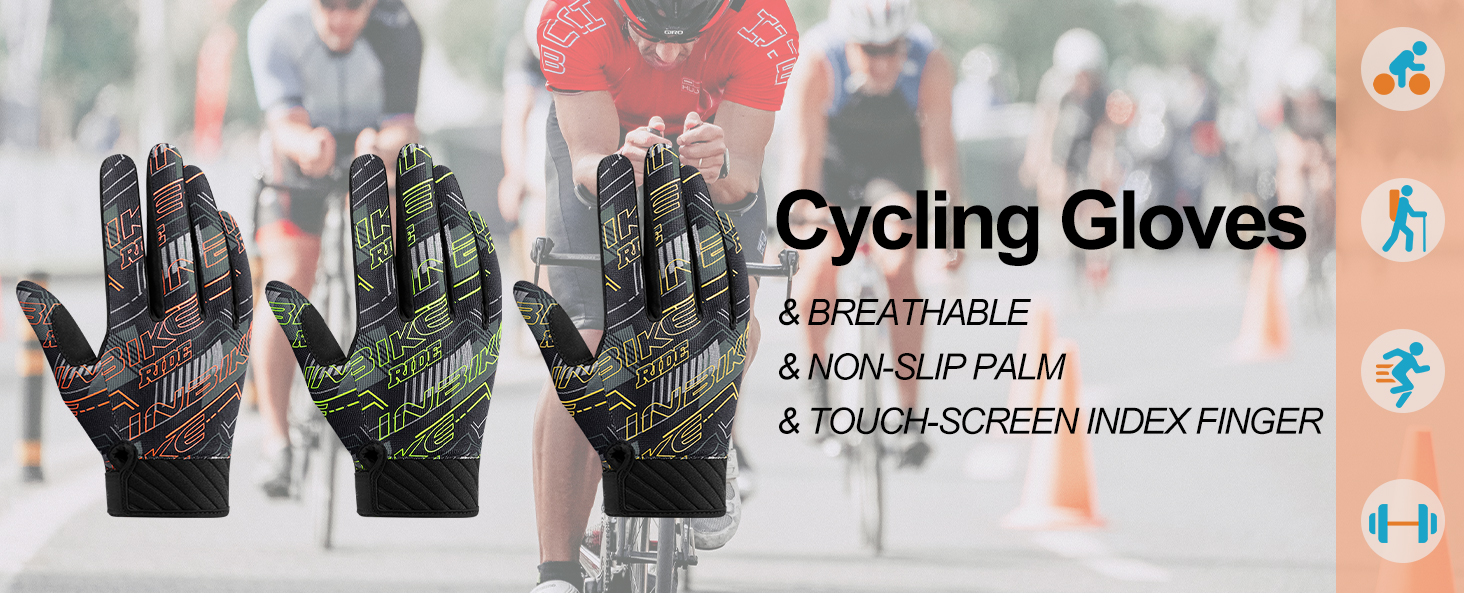 Велосипедні рукавички INBIKE для чоловіків, бігові рукавички, ударостійкі, еластичні, світловідбиваючі, дихаючі, помаранчеві, XXL