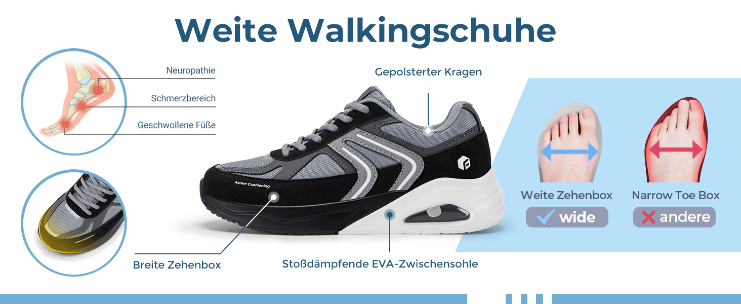 Жіночі кросівки FitVille з повітряною подушкою, широка колодка, для бігу та ходьби, зручні фітнес-кросівки (37 EU X-Weit, блакитний)