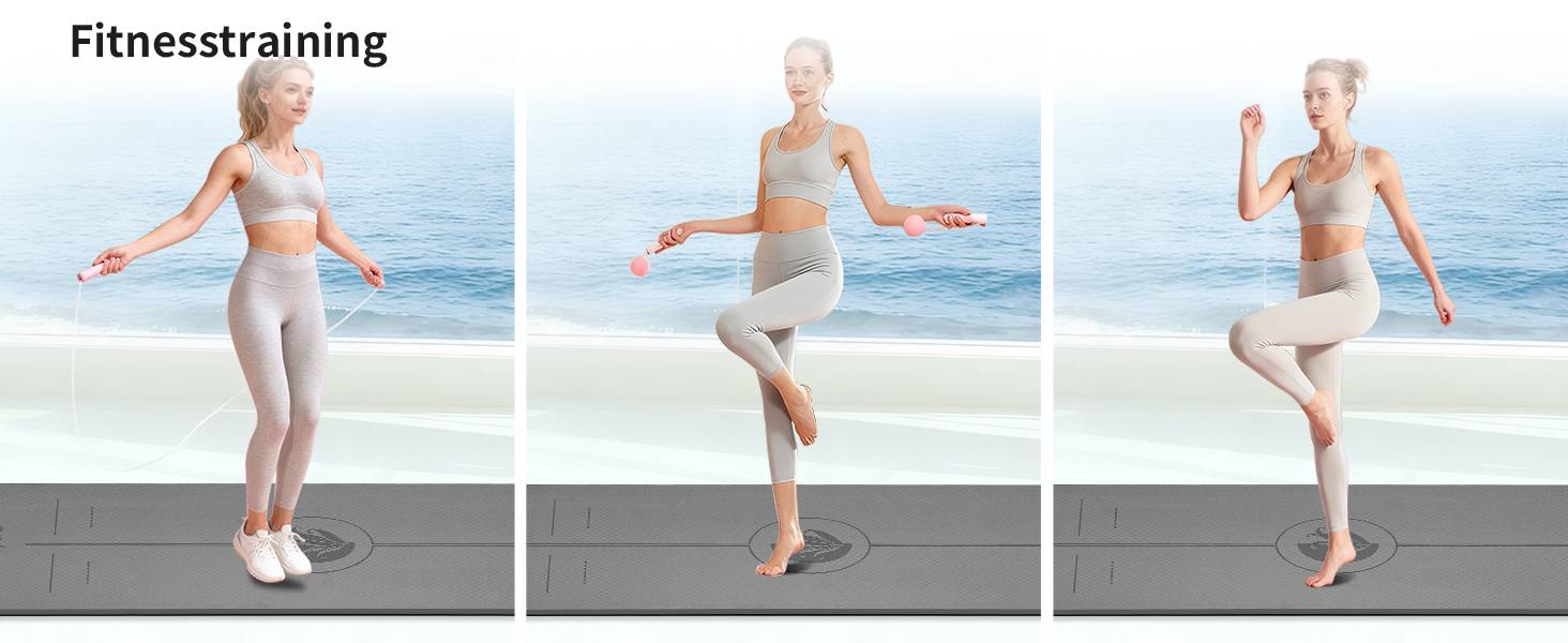 Протиковзкий килимок для йоги та пілатеса з еко-каучуку та TPE, 6мм, сірий — з лініями розмітки та ременем для перенесення