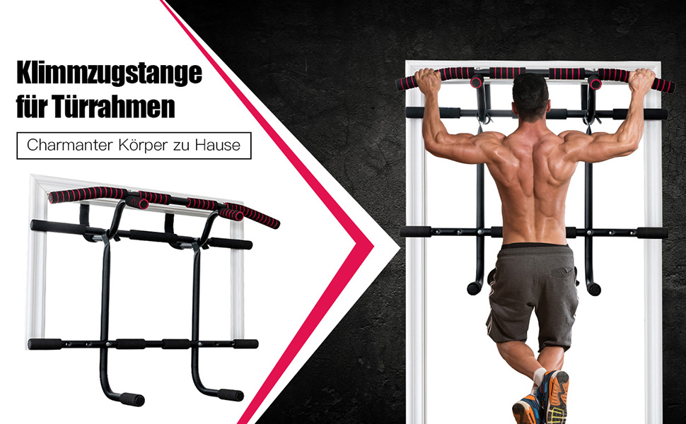 Кімнатний турнік COSTWAY для дверного прорізу без свердління, турнік для підтягувань з гімнастичною стінкою та тросом, дип-бар до 150 кг, турнік для силових тренувань вдома, чорний