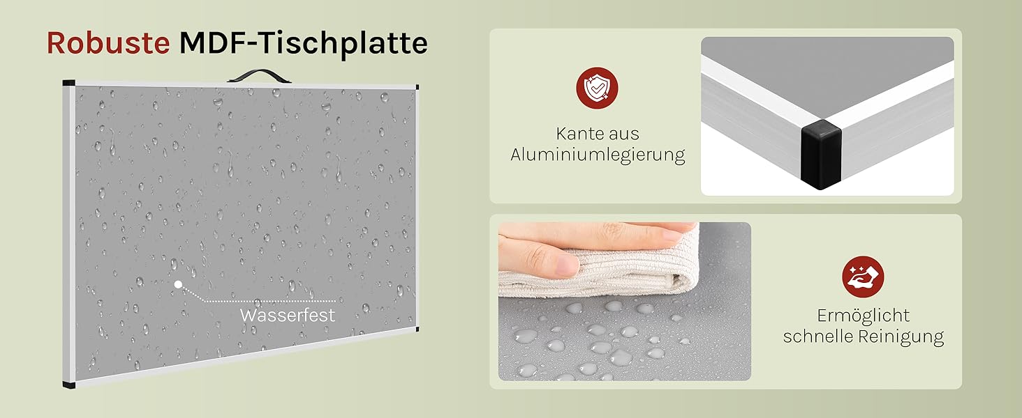 Стіл туристичний складний, садовий, для відпочинку, робочий, на балкон, регульована висота, Woltu®, алюміній, сталь, MDF, сірий