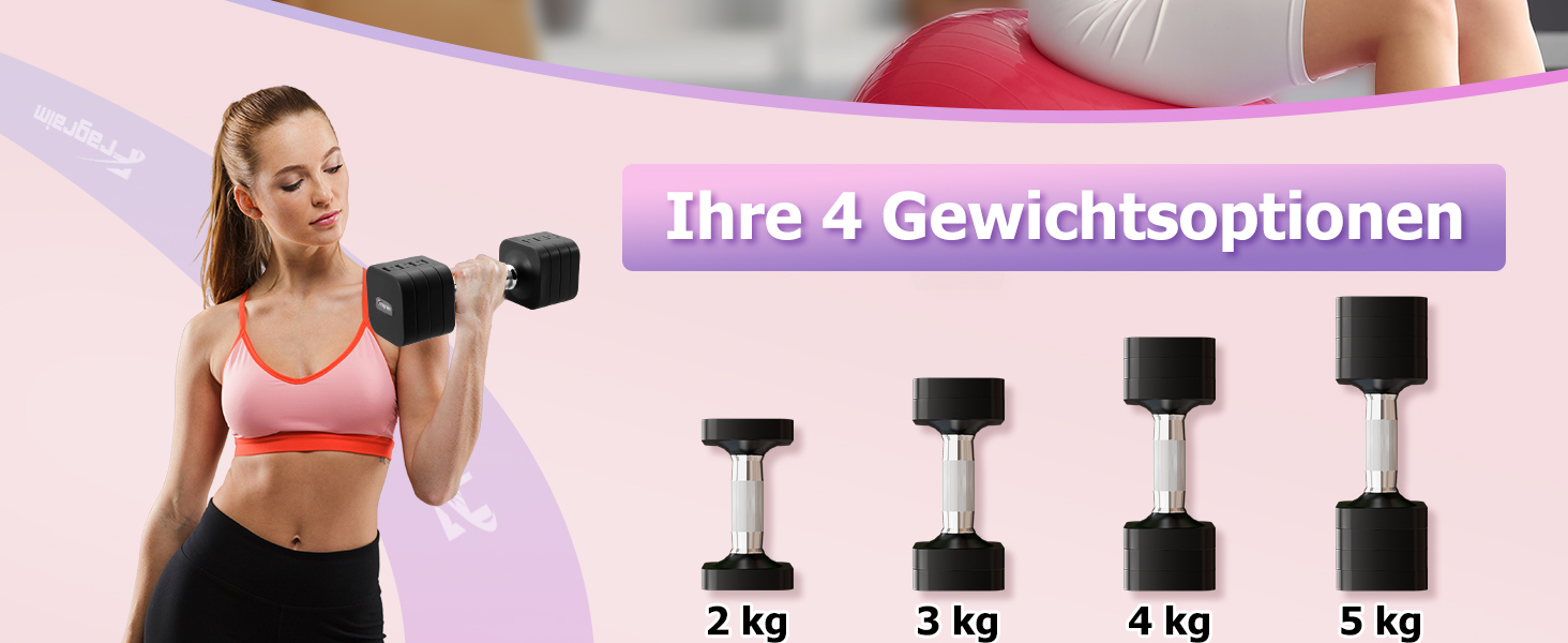 Набір гантелей Fragraim 5 кг x 2, регульовані, рожеві. Ідеально для фітнесу вдома, силових тренувань жінок та чоловіків. Гантелі для дому, силові тренування.