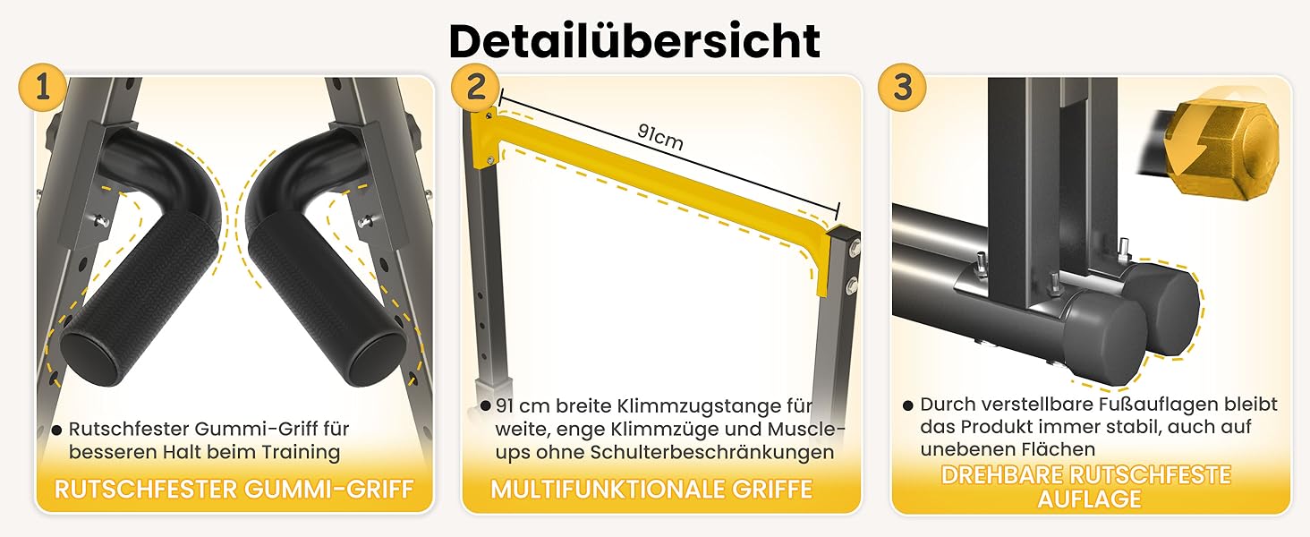 Стійка для віджимань та підтягувань DOBESTS Faltbar Power Tower - багатофункціональний тренажер для дому, чорний (4 жовтих акцентів)