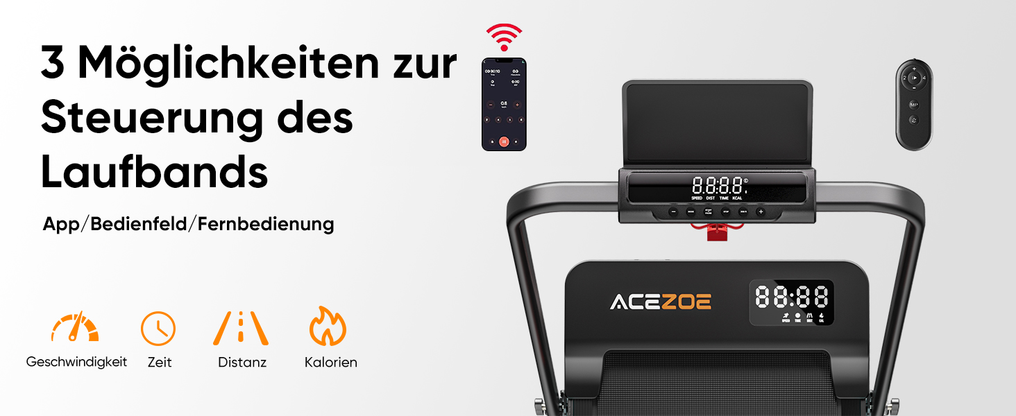 Біговий тренажер 6-в-1 для дому, складаний, з регулюванням нахилу 10% та ручками. Макс. вага 135 кг, LED-дисплей, пульт ДУ та додаток. Без встановлення (Чорний/Помаранчевий)