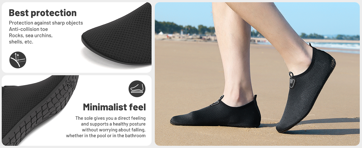 Чоловічі та жіночі аквашузи для плавання та відпочинку на пляжі. Легкі, швидковисихаючі, з антиковзким покриттям. Розмір 41 EU, чорний колір