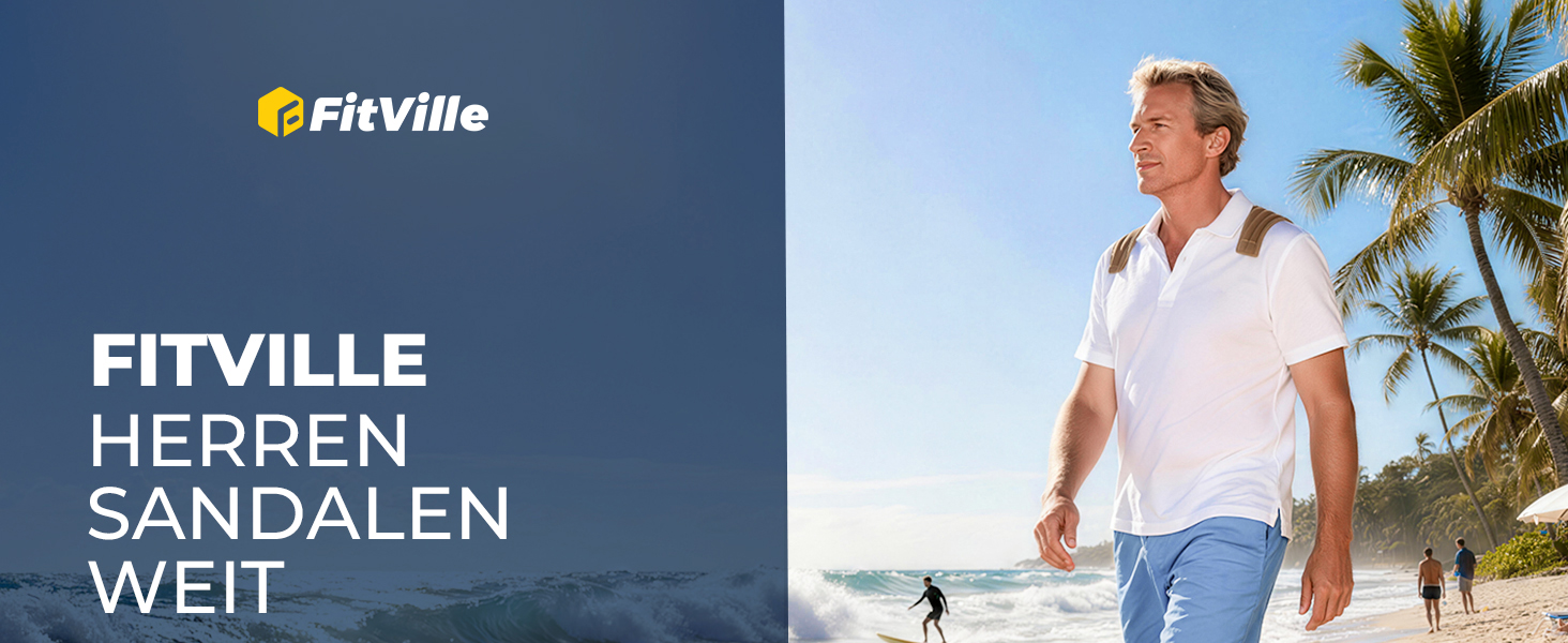 Чоловічі сандалі FitVille Wide для трекінгу та активного відпочинку, шкіра, чорні, 47 EU, з липучкою для широкої ноги