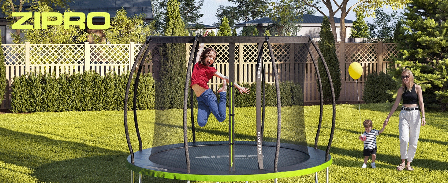 ZIPRO JumpPro Premium Трамплін для дітей Outdoor, садова модель з сіткою, захист від УФ, водостійкий, проста збірка, вантажопідйомність до 150 кг, діаметр 252/312/374/435/496 см