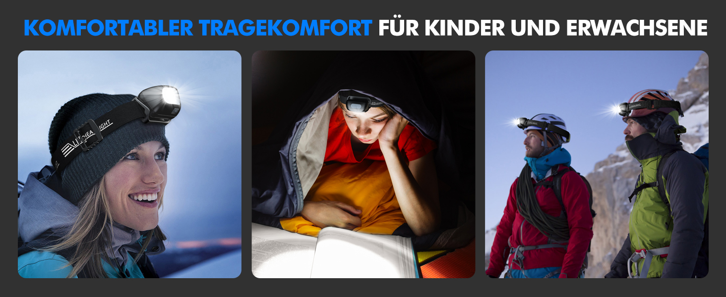 Налобний ліхтар LED, 2 шт. - перезарядна суперяскрава модель з 5 режимами, біле та червоне світло, IPX4 вологостійкий, регульований кут 60° для бігу/кемпінгу/дорослих