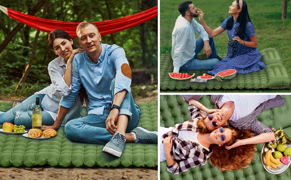 Надувний килимок для кемпінгу Isomatte 10см, самонадувний, з насосом, для туризму та відпочинку на природі (двоспальний, зелений)