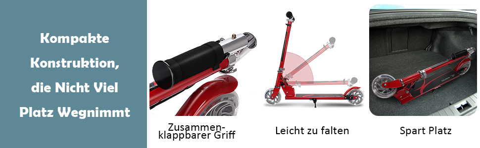 Дитячий ролер GOPLUS Roller Kinder 4, ролер для дітей 4 роки, з LED-підсвіткою, гальмом та підніжкою, регульована висота, алюмінієвий, складний, до 70 кг, блакитний