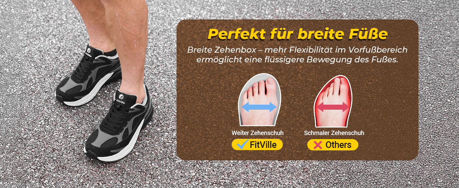 Чоловічі кросівки для бігу FitVille з широкою колодкою, чорно-сірі. Зручні, дихаючі, з неслизькою підошвою. Ідеальні для ходьби, фітнесу та джогінгу. Розмір 42.5 EU.