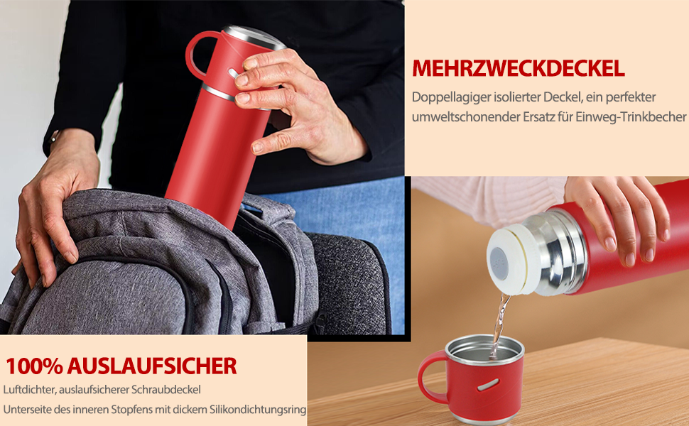 Термос IAGORYUE з нержавіючої сталі, 0.55л, з ізоляцією та виливним кришкою, подвійні стінки, зберігає тепло/холод до 12 годин, для спорту, офісу, відпочинку на природі (червоний)