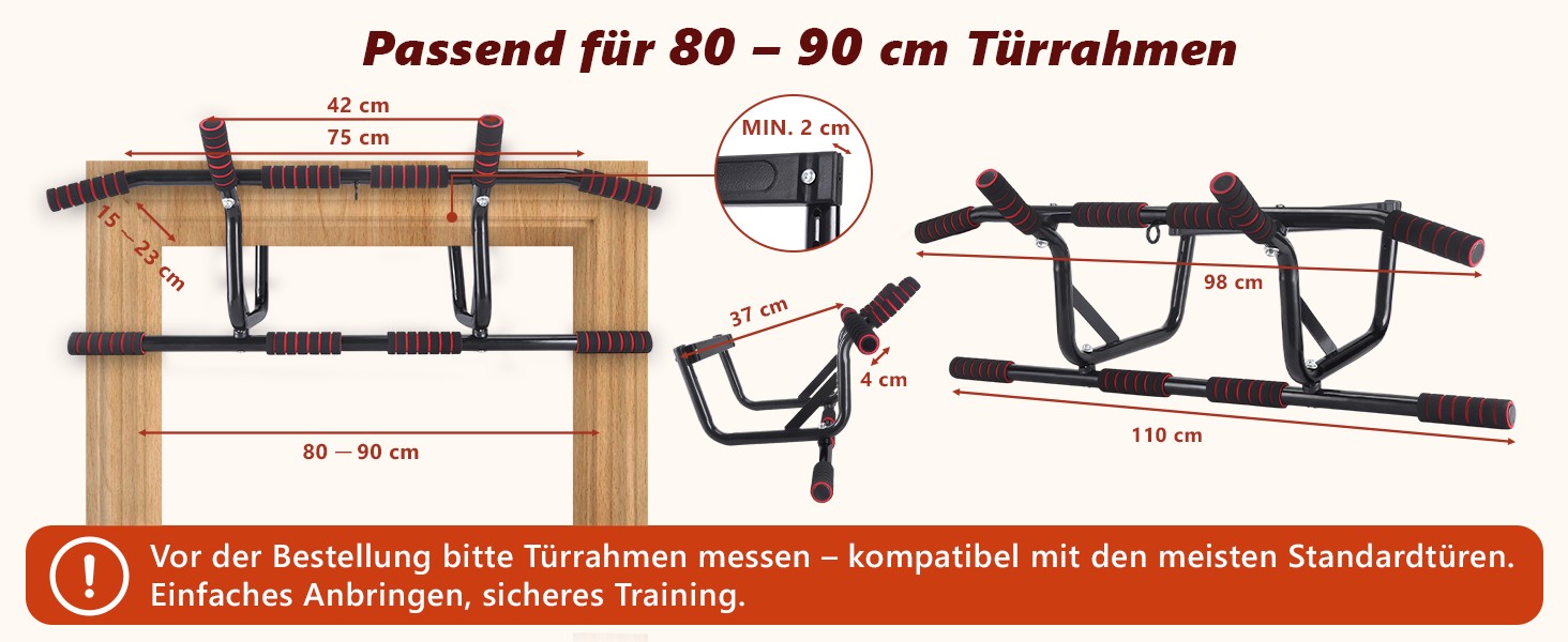 Турнік для дверей Klimmzugstange - турнік для підтягувань на дверний проріз без свердління, з м'якими ручками, 80-90 см