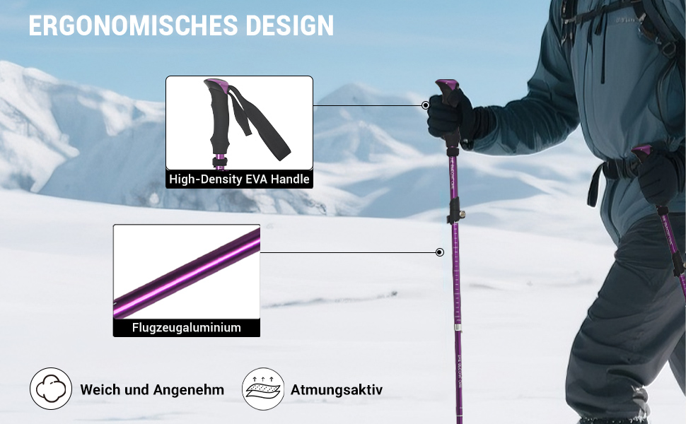 Чоловічі та жіночі палки для скандинавської ходьби, 2 шт. Телескопічні палки для трекінгу з алюмінію з гумовими амортизаторами, фіолетовий колір