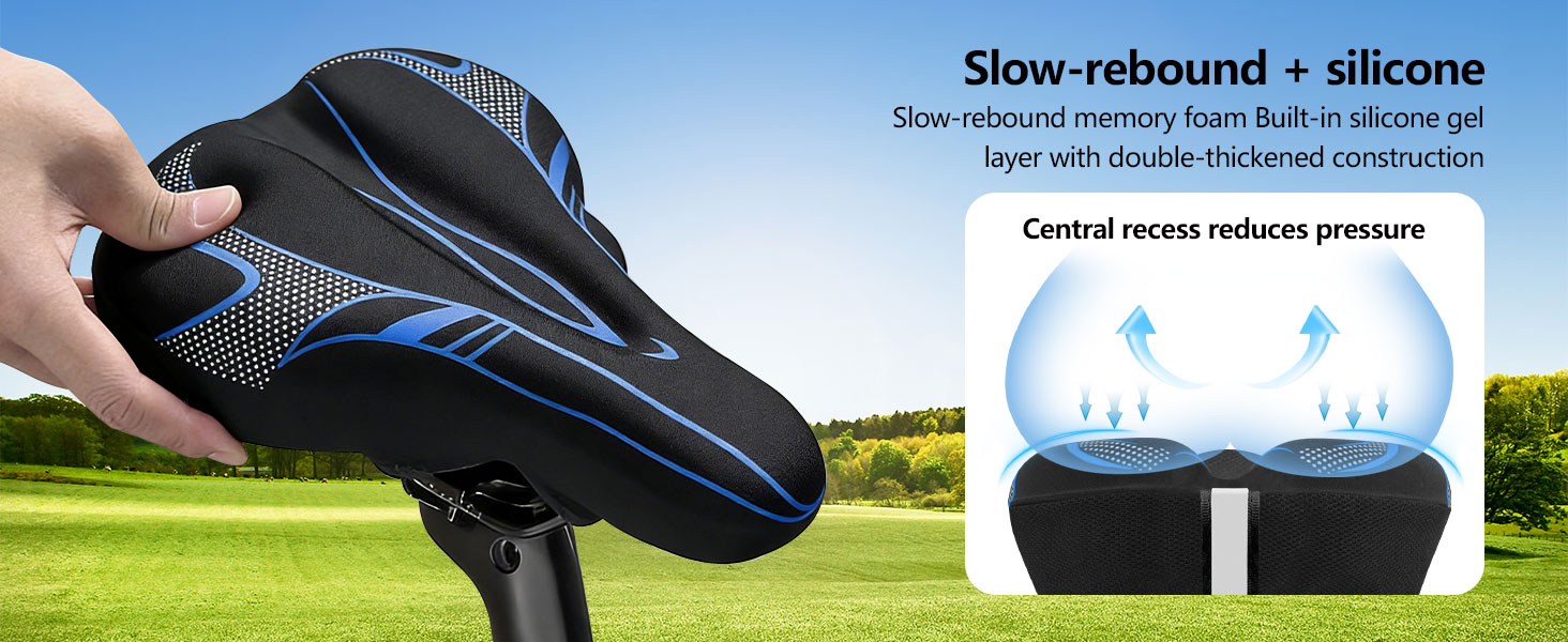 Подушка на сидіння велосипеда AUVSTAR з гелевою вставкою, дихаюча, преміум-якість, для гірського велосипеда, унісекс (Блакитний 02)