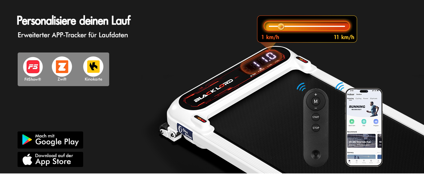 Біговий тренажер BLACK LORD X7 - Walking Pad з тихим мотором 3.0PS, до 130кг, Bluetooth, 3 рівня нахилу, антиковзаюча поверхня