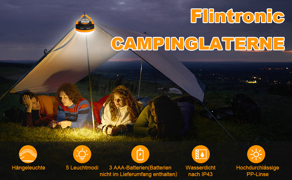 Фонарі кемпінгові LED Flintronic, 2 шт., 5 режимів, SOS, водонепроникні, міні, для намету, портативні, для туризму, риболовлі, надзвичайних ситуацій, оранжевий