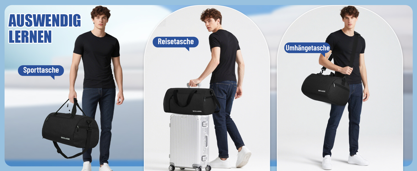 Спортивна сумка-дуфел для чоловіків та жінок з відділенням для взуття та мокрих речей, водонепроникна ручна поклажа (35L, сірий)