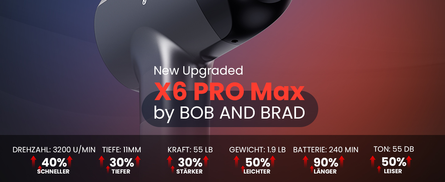 Масажний пістолет Bob and Brad X6 Pro Max з тепловою, холодною та металевою масажною головкою, електричний ручний масажер 11 мм амплітудою Пістолет для м'язового масажу для рельєфу м'язової релаксації чорний тепло та холодна голова