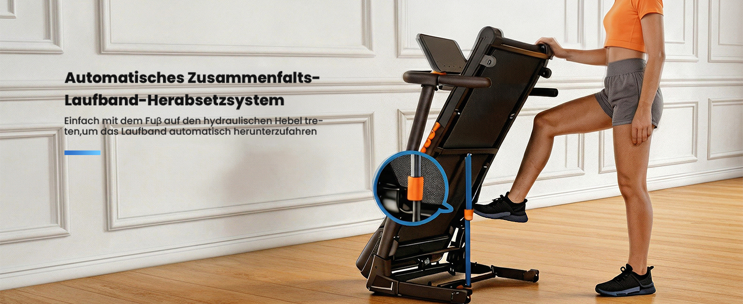 Складана бігова доріжка для дому та офісу з автоматичним нахилом 15%, двигун 3.0 к.с. (до 14 км/год), LED-дисплеєм та 12 програмами, макс. навантаження 136 кг, чорна