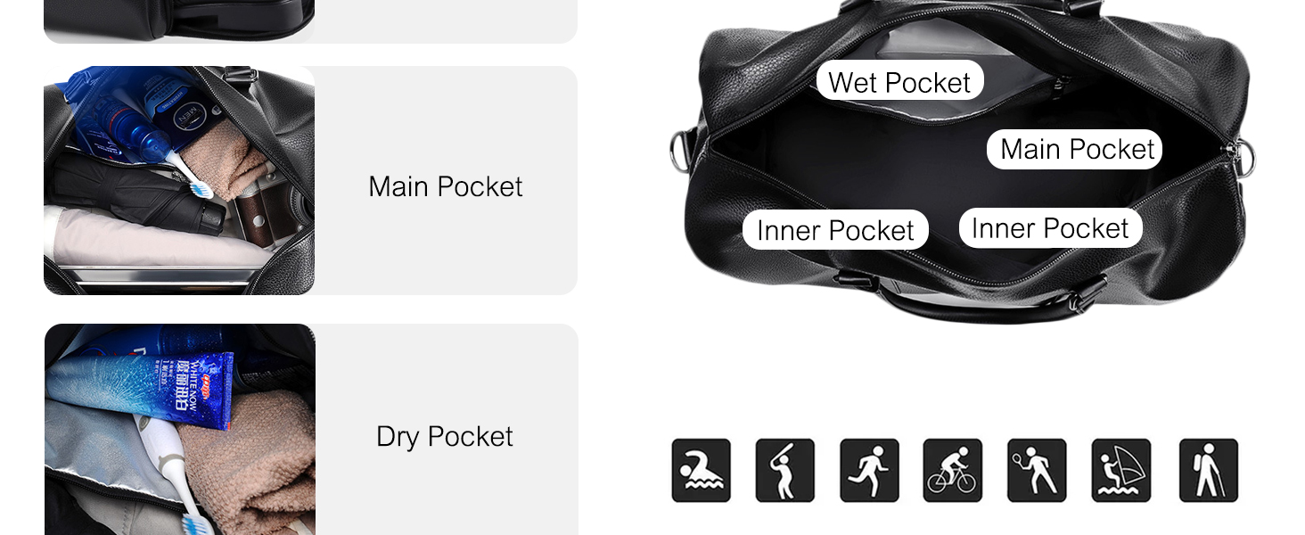 Спортивна дорожня сумка FANDARE для чоловіків та жінок з відділенням для взуття, шкіряна сумка-вікенд (PU шкіра) для подорожей, Ryanair, фітнесу та відпочинку, коричнева