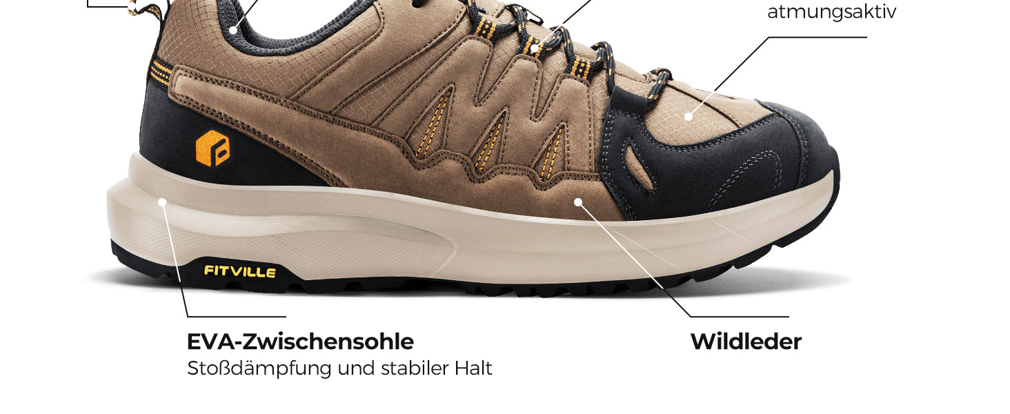 Черевики для хайкінгу FitVille для чоловіків, широкі, легкі, дихаючі. Трекінгові черевики, Outdoor, антиковзаючі, з підтримкою щиколотки, амортизація. Чоловічі кросівки з підтримкою склепіння стопи, 41 EU, коричневі.