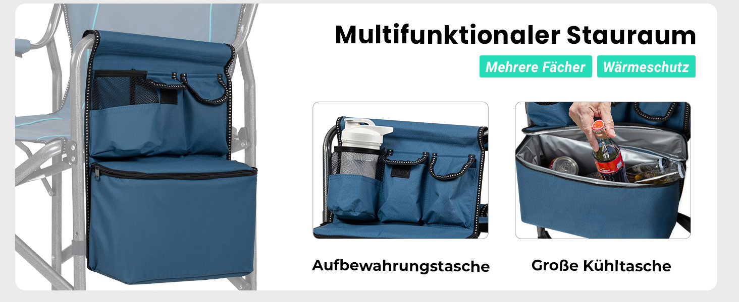 Стілець для кемпінгу OVERMONT: складаний, з підспівачем та сумкою-холодильником. Макс. навантаження 180 кг (2 шт., чорний)