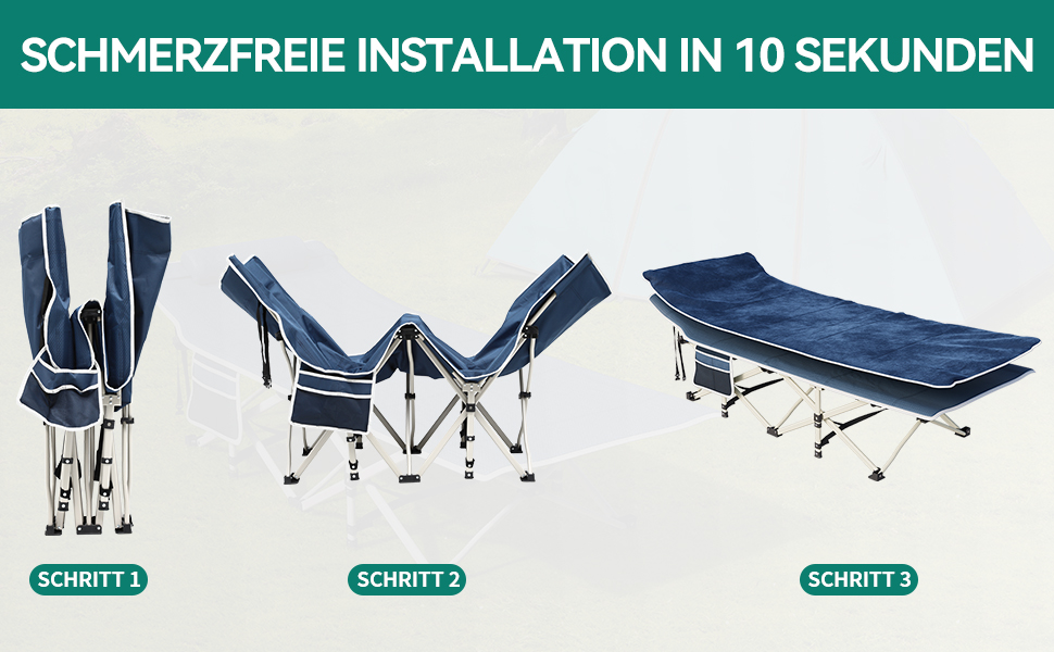 Складне туристичне ліжко YITAHOME для дорослих з матрацом, чорне (синій + подушка)