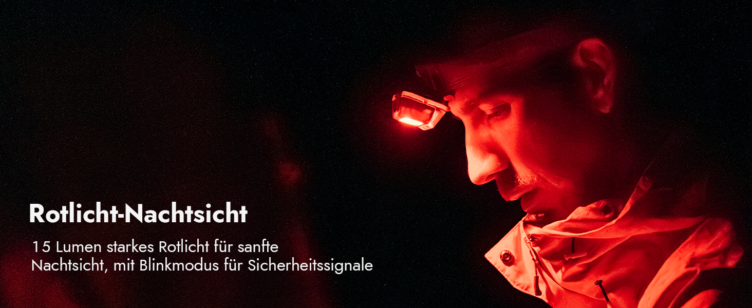 WUBEN H4 - LED налобний ліхтар, 800 люмен, IP68, 10 режимів, червоне світло, для кемпінгу, риболовлі та піших прогулянок, чорний