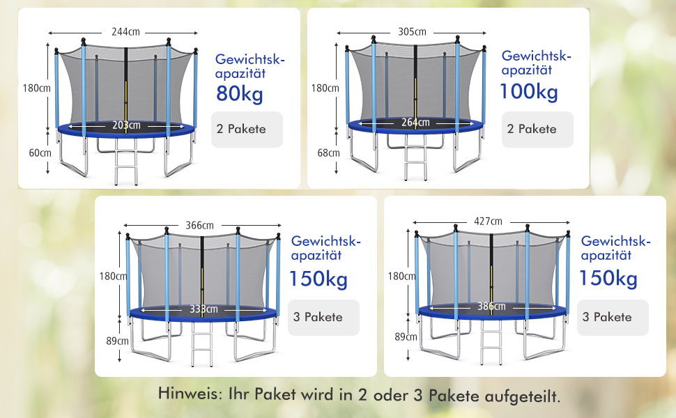 Батут COSTWAY для саду: Ø 244/305/366/427 см, з драбиною та захисним сітком, комплект для дітей