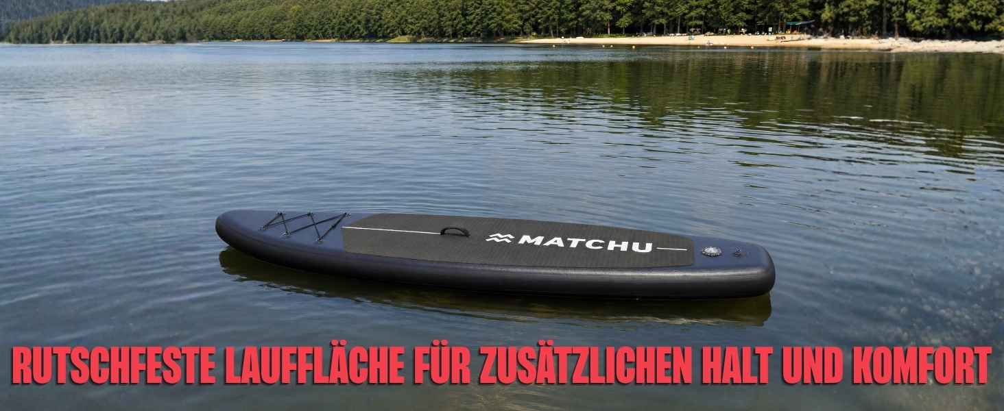 SUP дошка Matchu Komplettset – Дошка для Stand Up Paddling (SAP) – Чорна, 320x81x15 см, до 150 кг, антиковзке покриття, дерев'яний дек/мандала