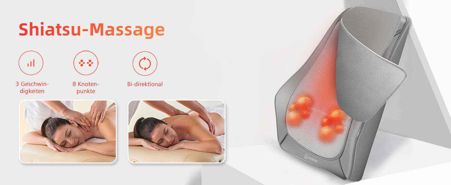 Масажна подушка COMFIER з функцією шиацу та підігрівом, 3D масажні головки, для шиї та спини, офісне крісло, подарунок для чоловіків і жінок, сіра