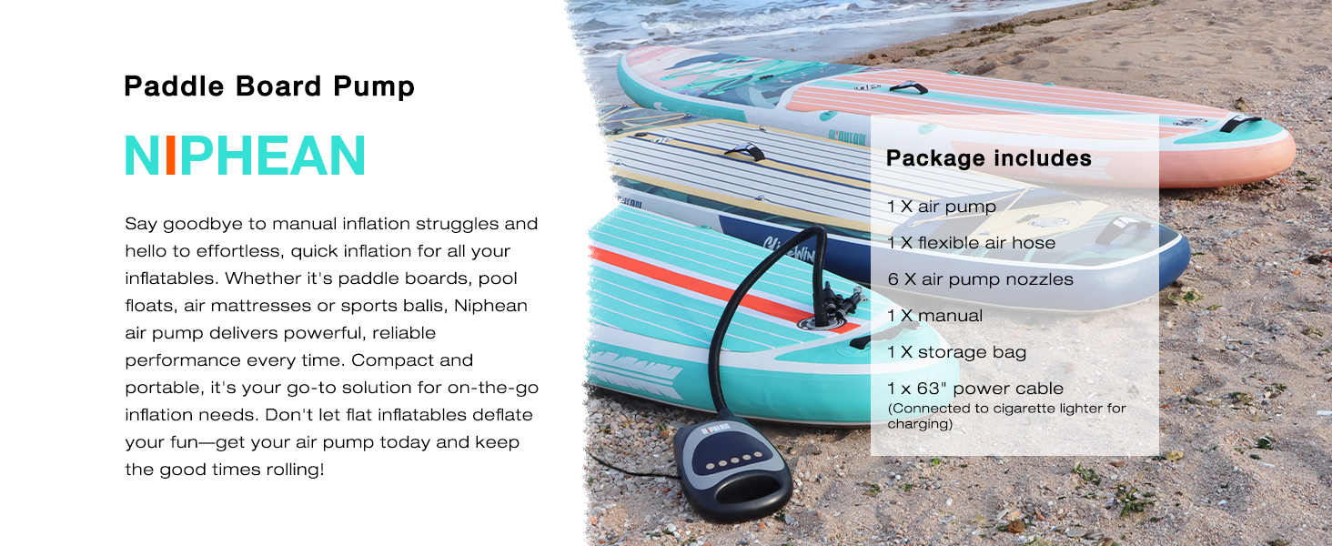 Електричний SUP насос Niphean 20PSI з автоматичним вимкненням, 12V для надування та здування SUP дощових платформ, NPNW003-L