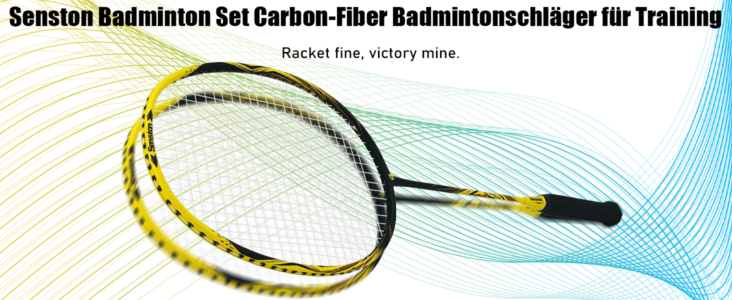 Набір для бадмінтону Senston: 2 ракетки з карбону, сумка та 6 воланів (жовто-зелений)