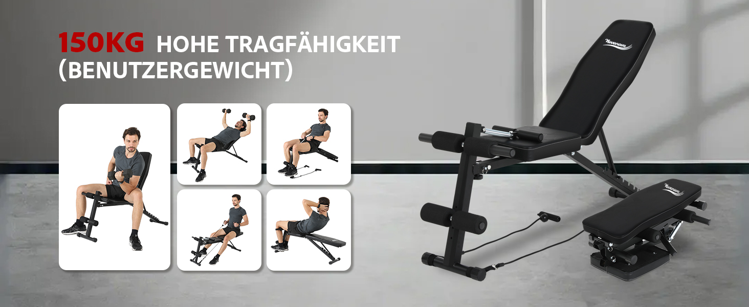 Тренажер для дому 4-в-1: лавка для жиму з регульованою спинкою та фіксатором для ніг, до 150 кг