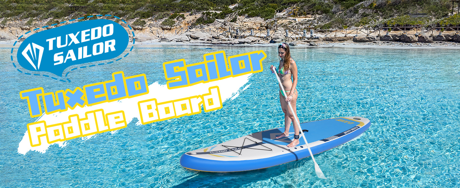 Надувне SUP-борд Tuxedo Sailor Stand Up Paddle Board з аксесуарами, для дорослих та підлітків, блакитний та жовтий