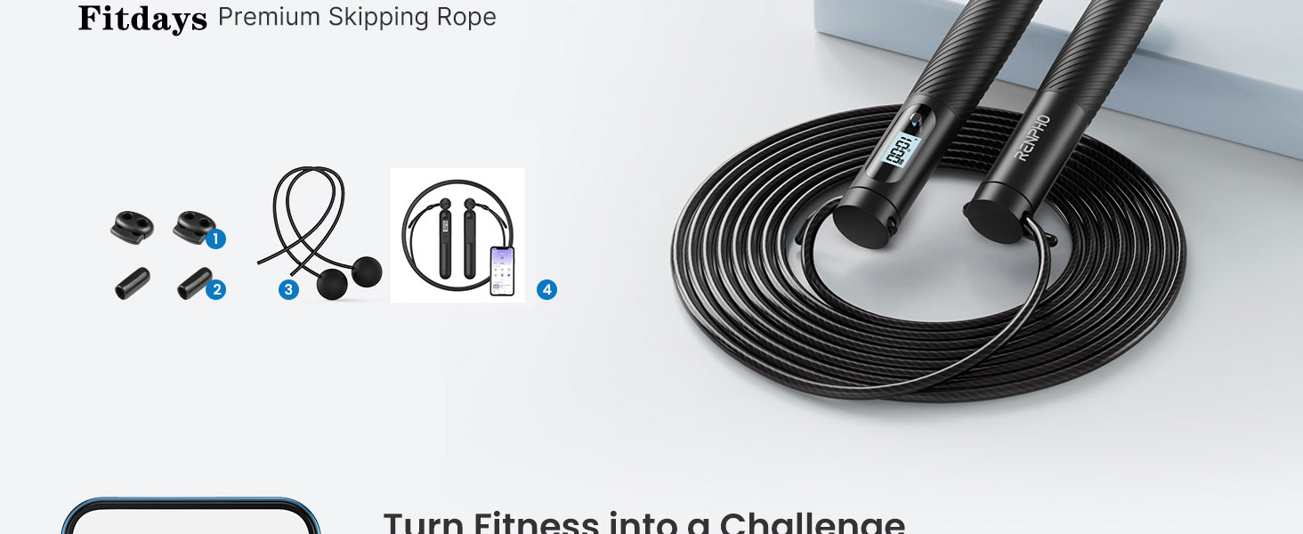 Скакалка Fitdays з лічильником, розумний вантажний канат для тренувань, регульований канат для початківців та професіоналів, Jump Rope з аналізом даних через APP, підрахунок калорій