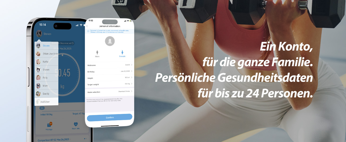 Ваги підлогові з аналізатором складу тіла та датчиками на ручках, Smart ваги з 8 електродами: вага, жир, м'язи, BMI, 28 показників, до 180 кг