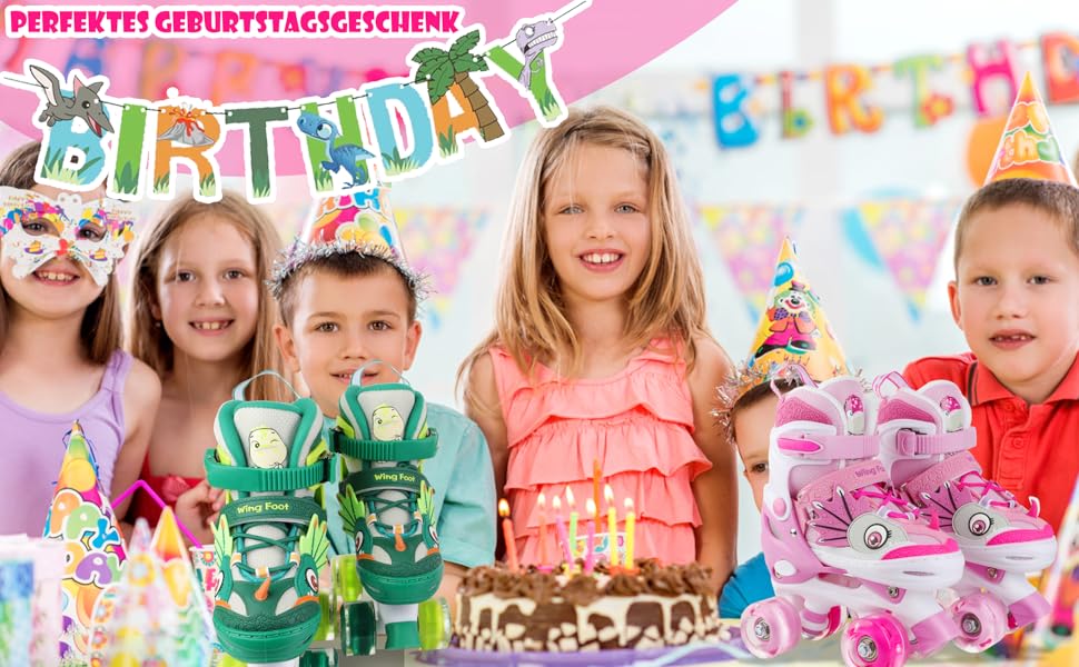 Ролики дитячі Kinder Dinosaurier з підсвічуванням, розмір регулюється, рожеві