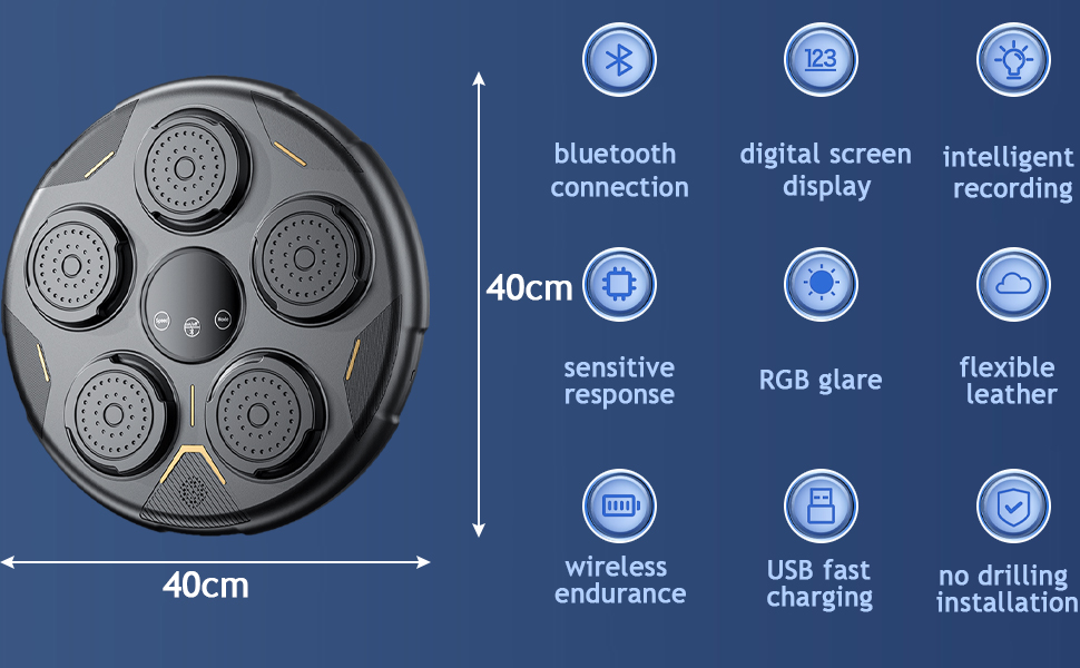 Музична боксерська машина TAZZOR, розумна боксерська машина Bluetooth з музикою, боксерське обладнання для боксерських машин, боксерські тренування для дому, силовий тестер реакції та координації очей для дітей та дорослих