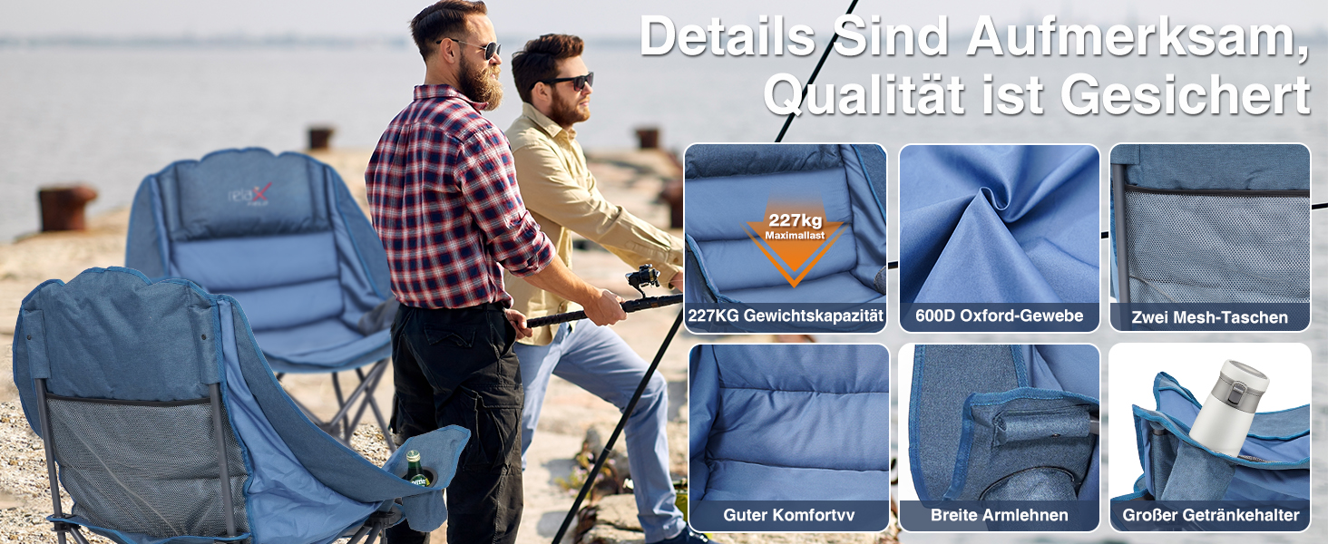 Великий складаний стілець для кемпінгу RELAX FIELD, 227 кг, Navyblue