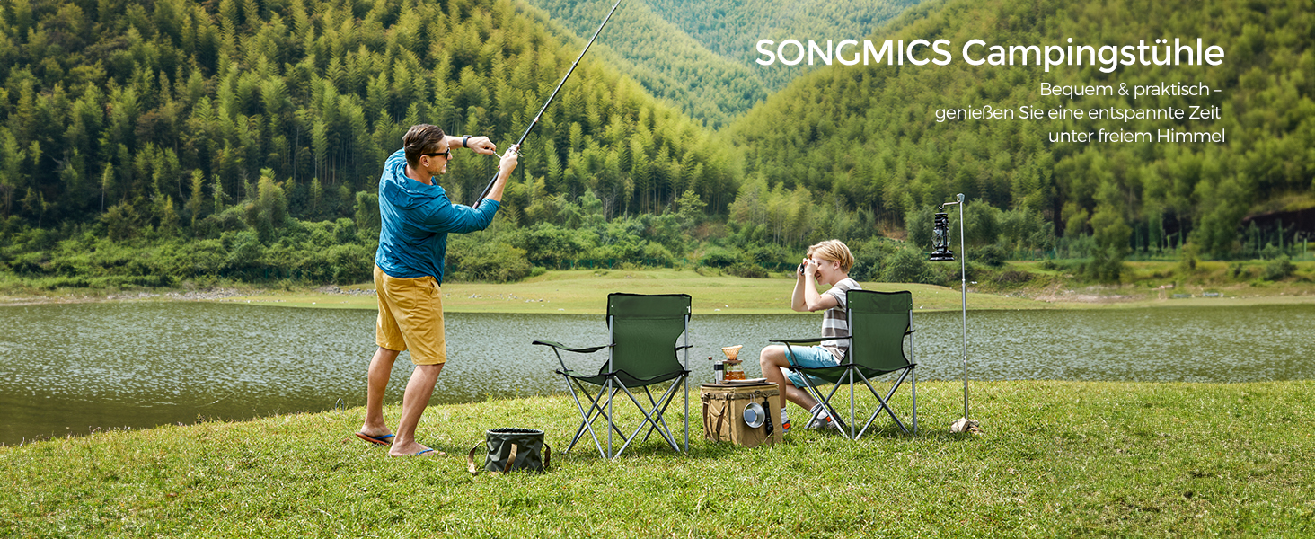 SONGMICS Крісла для кемпінгу, складні, для відпочинку на природі, зручні, з підлокітниками та тримачем для напоїв, стабільний каркас, вантажопідйомність 120 кг, 2 шт (Оливковий)