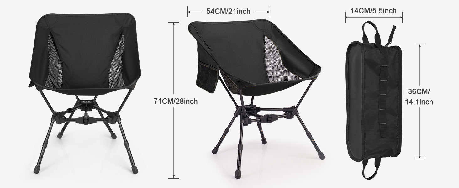 Складний туристичний стілець TOPCHANCES для кемпінгу та відпочинку на природі, чорний. Максимальне навантаження: 150 кг, з бічною кишенею та дихаючою сіткою.