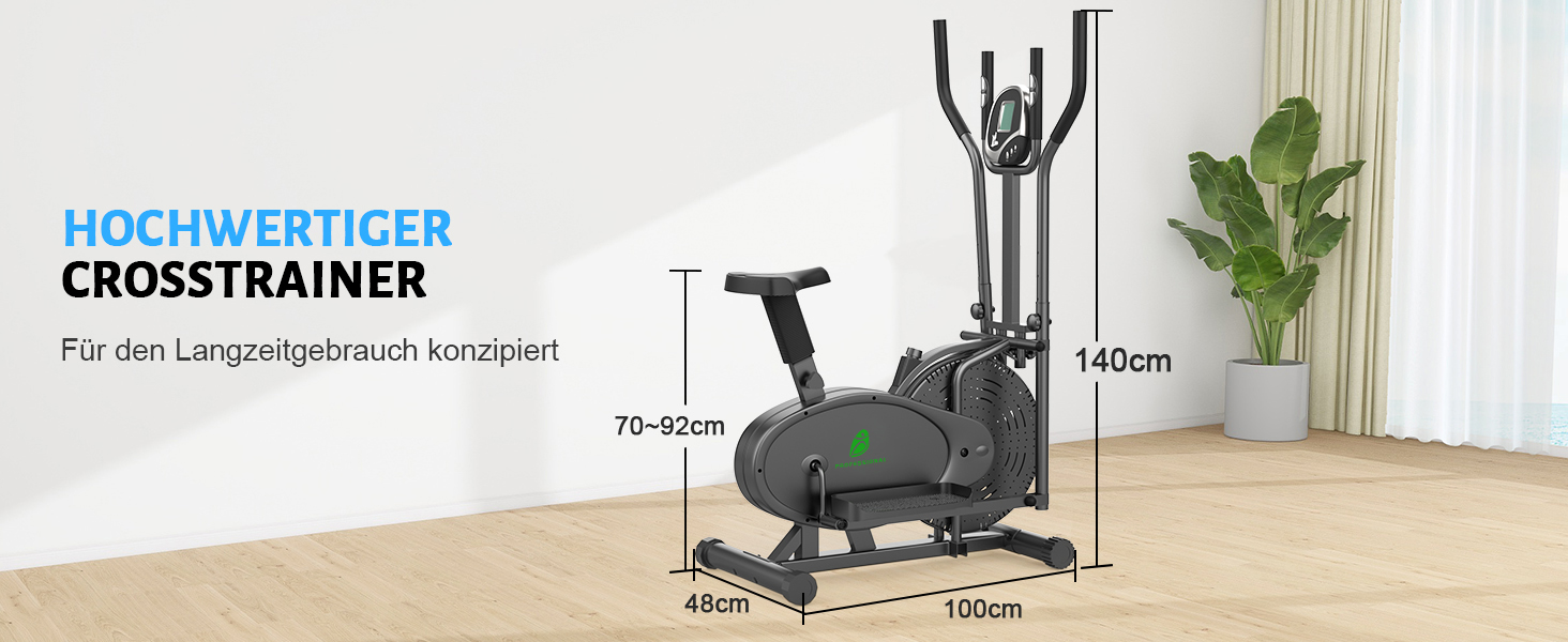 Еліптичний тренажер 2 в 1 з функцією степпера для дому, чорний. З LCD-монітором та регулюванням опору.