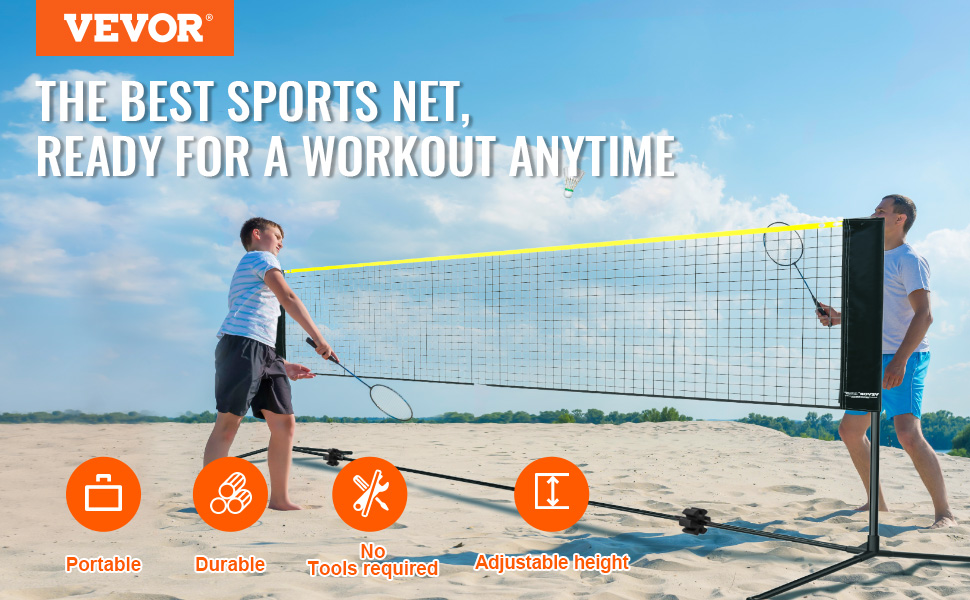 М'яка сітка для бадмінтону VEVOR, регульована по висоті, 510 x 155 x 103 см, складне поле для піклболу, портативна, легка в збірці, комплект сітки для тенісу з стійками та сумкою