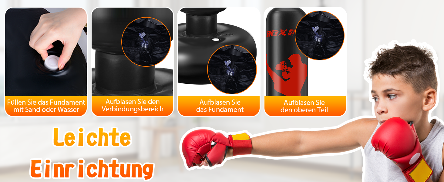 Боксерський мішок дитячий Ninonly 160 см з рукавичками та насосом - стійкий боксерський мішок для дому, вулиці, спортзалу для хлопчиків та дівчаток (чорний)