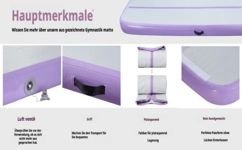 Гімнастичний килимок надувний Air Turn Track 3/4/5/6м, фіолетовий. Килимок для гімнастики, йоги, кемпінгу, тренувань вдома та на вулиці. Нековзний, водонепроникний.
