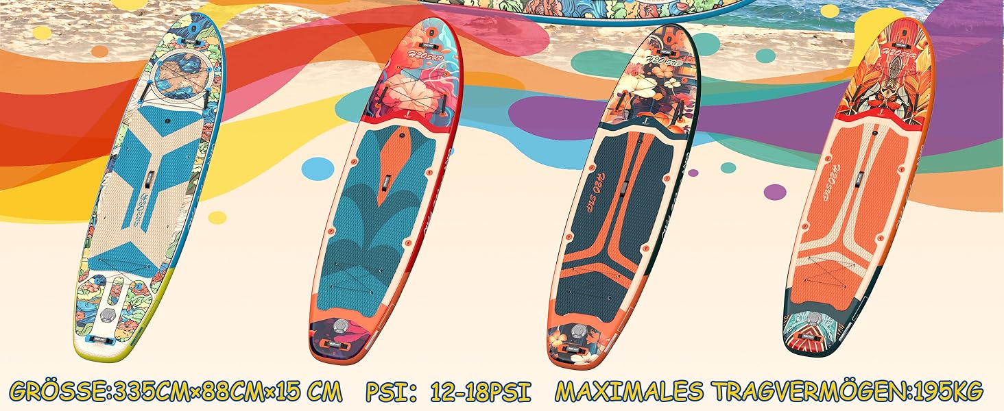 Надувний SUP-борд для Stand Up Paddling 15 см, з рюкзаком, міцний комплект аксесуарів, блакитний
