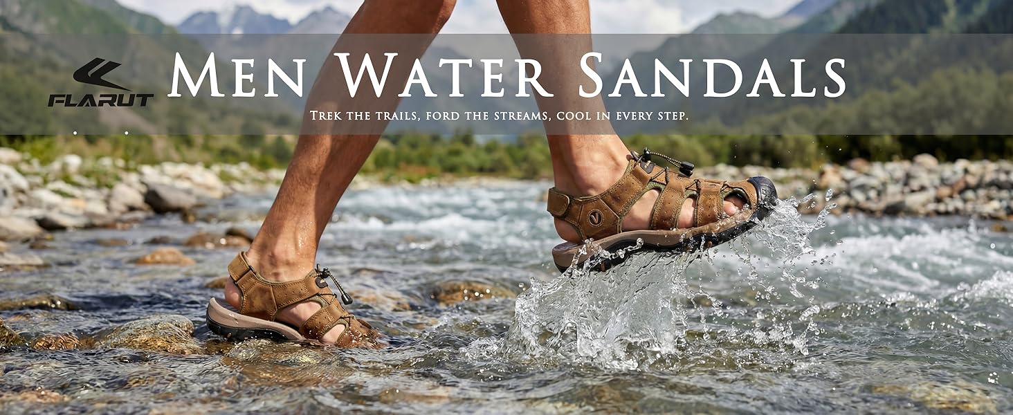 Чоловічі сандалі FLARUT для туризму, піших прогулянок та пляжу. Шкіряні трекінгові сандалі, спортивні літні кросівки 43 EU, чорні