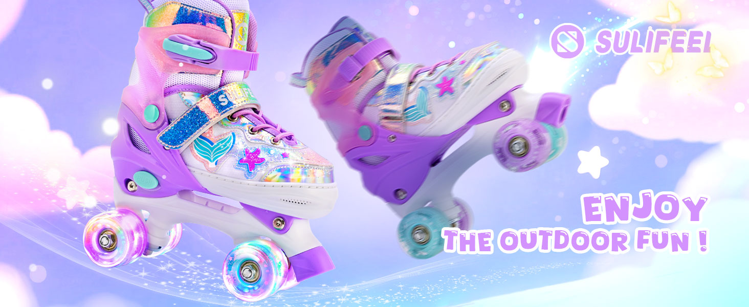Роликові ковзани SULIFEEL для дівчаток та дітей з підсвічуванням, регульовані, 4 розміри, для малюків та початківців (Червоний, M (32-36))